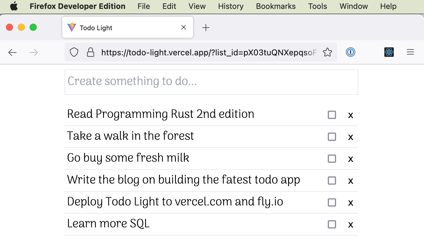 todo light app screenshot